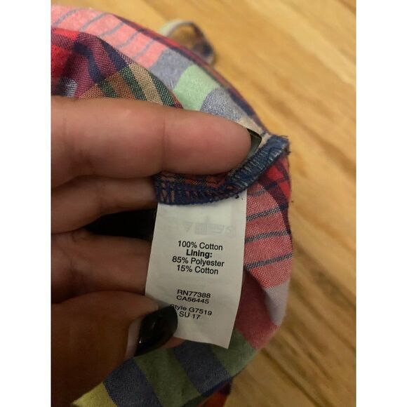 J. Crew, women's pink plaid cotton sleeveless ruffle neck hem tank size 0 - Picture 6 of 8
